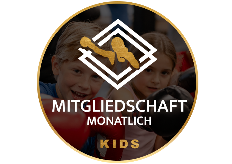 Logo für die monatliche Mitgliedschaft im Boxclub für Kinder mit Boxhandschuhen.
